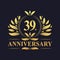 39th Anniversary Design, luxurious golden color 39 years Anniversary logo