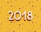 3D 2018 year symbol, icon or button on yellow background, represents the new year 2018