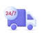 3D 24,7 hours delivery illustration. Express delivery, shipping, truck icon, quick move. Fast delivery concept