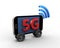 3d 5g smart mobile phone on wheel wifi icon symbol