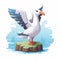 3d 8 Bit Pixel Cartoon Of Albatross - Full Body White Background