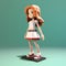 3d 8 Bit Pixel Cartoon Of Emily In Skirt - Full Body