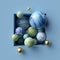 3d abstract background, assorted marble balls inside square niche