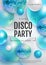 3D abstract background with holographic blue spheres and disco ball spheres. Disco ball background. Disco party poster.
