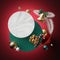 3d Abstract Christmas minimal background. Blank round banner, copy space. Marble texture, polka dot. Festive ornaments