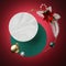 3d Abstract Christmas minimal background. Blank round banner, copy space. Marble texture, polka dot. poinsettia