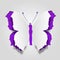 3D abstract concept or conceptual white paper with violet background butterfly shape or symbol