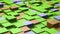 3D Abstract cubes. Video game geometric mosaic waves pattern. Construction of hills landscape using brown and green grass blocks