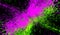 3D abstract digital technology particles fragmentation and mixing of pink-green on black background