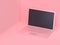 3d abstract laptop computer pink all with blank display minimal abstract pink background 3d render