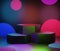 3d abstract minimal geometric forms. RGB CYMK light podium for your design. Fashion show stage, shopfront. Empty scene for