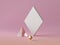 3d abstract modern minimal background, white rhombus canvas isolated on pink, golden crystal polygonal shapes, simple design