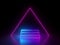 3d abstract neon triangular pyramid and steps isolated on black background, ultraviolet spectrum, glowing pink blue light