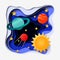 3d abstract paper cut illustration of space, planet, stars, sun and satellite. Vector colorful template in carving art