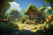 3D abstract peaceful village background environment for adventure mobile game.