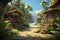 3D abstract peaceful village background environment for adventure mobile game.