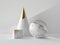 3d abstract primitive shapes on white background, marble and gold cone ball cube, clean minimalist design, sophisticated decor