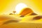3d abstract sandy gentle yellow slope with sparse trees and sun on horizon