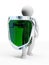 3d abstract security person with green shield