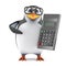 3d Academic penguin with a calculator