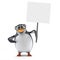 3d Academic penguin holding a blank banner