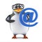 3d Academic penguin holding an email address symbol