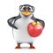 3d Academic penguin loves apples