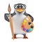 3d Academic penguin loves to paint