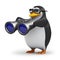 3d Academic penguin with a pair of binoculars