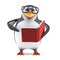 3d Academic penguin reading a book