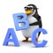 3d Academic penguin teaches the alphabet