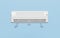 3d air conditioner system with arrow air flows shows isolated on blue background. 3d render illustration