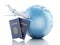 3d airplane, passport and earth globe