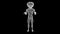 3D alien on black bg. Scary alien stands and looks. UFO futuristic concept. Mysterious Alien Humanoid, extraterrestrial