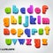 3D alphabet colorful font style.