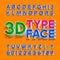 3D alphabet font. Three-dimensional typescript. Letters, numbers and symbols with shadow.