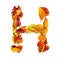 3d alphabet, uppercase letter H made of leaves, 3d rendering, autumn