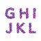 3d alphabet, uppercase letters made of multicolored little spheres, 3d render, G H I J K L