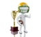 3d American football player with ball and trophy.