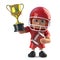 3d American footballer holds up a gold trophy