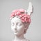 3D Ancient female statue with pink flowers on head. Greek, Roman kindness style.