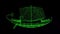 3D ancient ship galley rotates on black bg. Historical scientific concept. For title, text, presentation. Shimmering