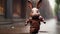 3D Animated Chocolate Bunny Rabbit Wearing a Brown Coat Running Through the Rain