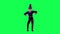 3D animated clown elf in red blue dress cheering friends and dancing from opposite angle on green screen 3D people walking backgro