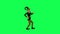 3D animated clown in yellow and green costume dancing hips from left angle on green screen 3D people walking background chroma key