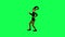 3D animated clown in yellow and green costume dancing hips from right angle on green screen 3D people walking background chroma ke