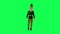 3D animated clown in yellow and green costume walking from front angle on green screen 3D people walking background chroma key Vis
