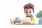 3D Animated illustrations, Boy studying from home, Online learning