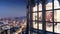 3d animation of apartment window overlooking night city