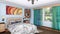 3D animation bright modern bedroom interior